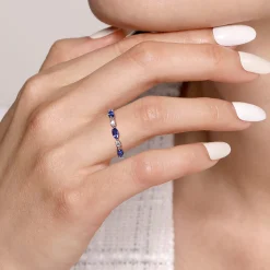 Best Gabriel & Co. 14K White Gold Diamonds and Marquise Blue Sapphire Fashion Ladies Ring