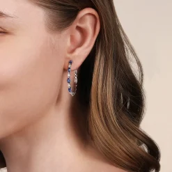 Best Gabriel & Co. 14K White Gold Diamonds and Marquise Blue Sapphire Classic Hoop Earrings