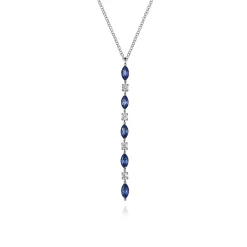 Sale Gabriel & Co. 14K White Gold Diamonds and Marquise Blue Sapphire Vertical Bar Necklace