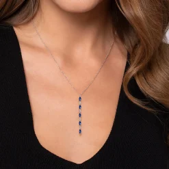 Sale Gabriel & Co. 14K White Gold Diamonds and Marquise Blue Sapphire Vertical Bar Necklace