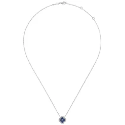 Best Gabriel & Co. 14K White Gold Diamond Sapphire Clover Pendant Necklace