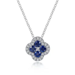 Best Gabriel & Co. 14K White Gold Diamond Sapphire Clover Pendant Necklace