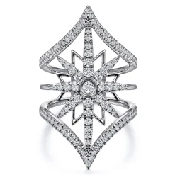 Hot Gabriel & Co. 14K White Gold Diamond Starburst Chevron Statement Ring