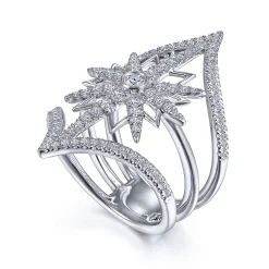 Hot Gabriel & Co. 14K White Gold Diamond Starburst Chevron Statement Ring
