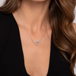 Online Gabriel & Co. 14K White Gold Diamond Swirled Spike Bar Necklace