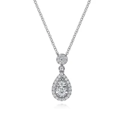 New Gabriel & Co. 14K White Gold Diamond Teardrop Pendant Necklace
