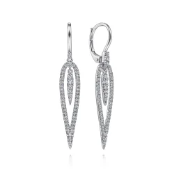 New Gabriel & Co. 14K White Gold Diamond Teardrop Earrings with Center Drops
