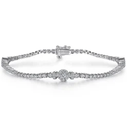 Online Gabriel & Co. 14K White Gold Diamond Tennis Bracelet with Round Cluster Stations