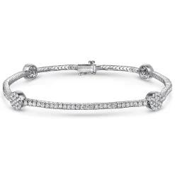 Discount Gabriel & Co. 14K White Gold Diamond Tennis Bracelet with Round Cluster Stations
