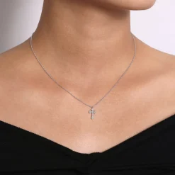 Online Gabriel & Co. 14K White Gold Diamond Trefoil Cross Necklace