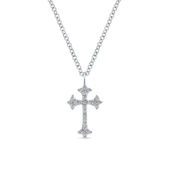 Online Gabriel & Co. 14K White Gold Diamond Trefoil Cross Necklace