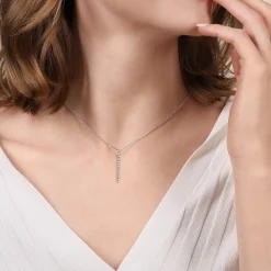 Outlet Gabriel & Co. 14K White Gold Diamond Vertical Bar Y Pendant Necklace