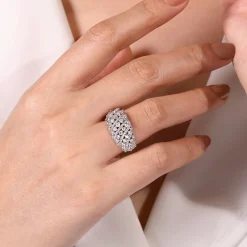 Sale Gabriel & Co. 18K White Gold Domed Diamond Wide Band Ring