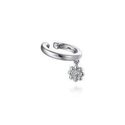Clearance Gabriel & Co. 14K White Gold Ear Cuff With Hanging Bujukan Ball and Diamond Cluster