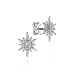 Clearance Gabriel & Co. 14K White Gold Elongated Diamond Starburst Earrings