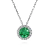 New Gabriel & Co. 14K White Gold Emerald and Diamond Halo Pendant Necklace