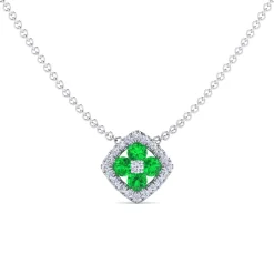 Hot Gabriel & Co. 14K White Gold Emerald and Diamond Halo Floral Pendant Necklace