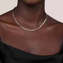 Hot Gabriel & Co. 18K White Gold Emerald and Round Diamond Tennis Necklace
