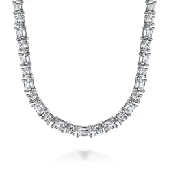 Hot Gabriel & Co. 18K White Gold Emerald and Round Diamond Tennis Necklace