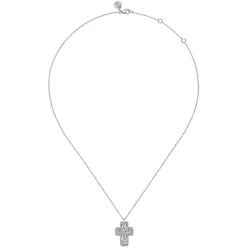 Discount Gabriel & Co. 14K White Gold Emerald Cut Diamond Cross Necklace