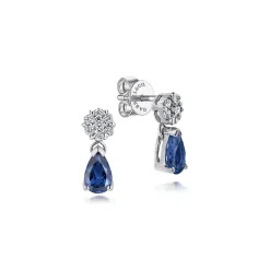 Sale Gabriel & Co. 14K White Gold Floral Diamond Stud Earrings with Pear Shaped Sapphire Drops