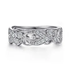 Discount Gabriel & Co. 14K White Gold Floral Inspired Diamond Stackable Ring