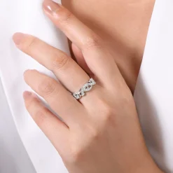 Discount Gabriel & Co. 14K White Gold Floral Inspired Diamond Stackable Ring