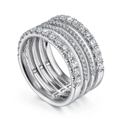 Gabriel & Co. 14K White Gold Four Row Diamond Ring
