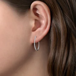 Sale Gabriel & Co. 14K White Gold French Pave 20mm Round Inside Out Diamond Hoop Earrings