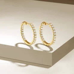 Gabriel & Co. 14K White Gold French Pave 20mm Round Inside Out Diamond Hoop Earrings