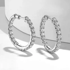 New Gabriel & Co. 14K White Gold French Pave 20mm Round Inside Out Diamond Hoop Earrings