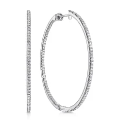 Discount Gabriel & Co. 14K White Gold French Pave 50mm Round Inside Out Diamond Hoop Earrings