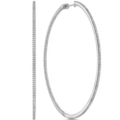 Clearance Gabriel & Co. 14K White Gold French Pave 80mm Round Inside Out Diamond Hoop Earrings