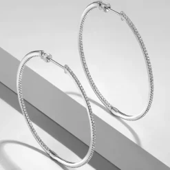 Clearance Gabriel & Co. 14K White Gold French Pave 50mm Round Inside Out Diamond Hoop Earrings