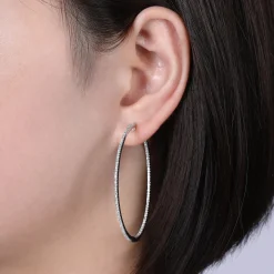 Clearance Gabriel & Co. 14K White Gold French Pave 50mm Round Inside Out Diamond Hoop Earrings