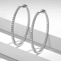 Hot Gabriel & Co. 14K White Gold French Pave 40mm Round Inside Out Diamond Hoop Earrings