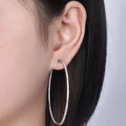 Sale Gabriel & Co. 14K White Gold French Pave 60mm Round Inside Out Diamond Hoop Earrings