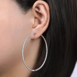 Sale Gabriel & Co. 14K White Gold French Pave 60mm Round Inside Out Diamond Hoop Earrings