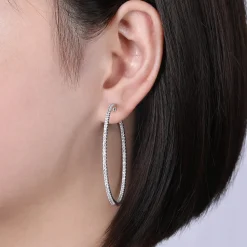 Online Gabriel & Co. 14K White Gold French Pave 50mm Round Inside Out Diamond Hoop Earrings