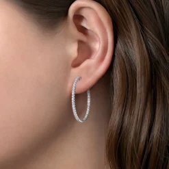 Gabriel & Co. 14K White Gold French Pave 30mm Round Inside Out Diamond Hoop Earrings