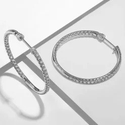 Gabriel & Co. 14K White Gold French Pave 30mm Round Inside Out Diamond Hoop Earrings