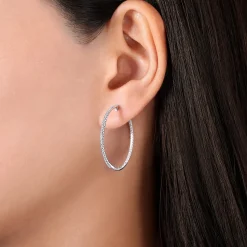 Gabriel & Co. 14K White Gold French Pave 30mm Round Inside Out Diamond Hoop Earrings