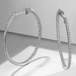 Gabriel & Co. 14K White Gold French Pave 30mm Round Inside Out Diamond Hoop Earrings