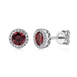 Clearance Gabriel & Co. 14K White Gold Garnet and Diamond Halo Stud Earrings