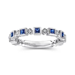 Best Gabriel & Co. 14K White Gold Geometric Sapphire and Diamond Stackable Ring