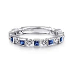 Best Gabriel & Co. 14K White Gold Geometric Sapphire and Diamond Stackable Ring