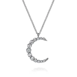 New Gabriel & Co. 14K White Gold Graduating Diamond Moon Pendant Necklace