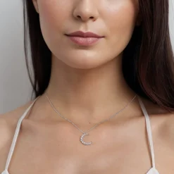 New Gabriel & Co. 14K White Gold Graduating Diamond Moon Pendant Necklace
