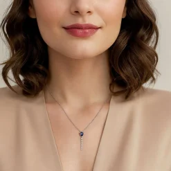 Best Gabriel & Co. 14K White Gold Graduating Diamonds and Blue Sapphire Pendant Drop Necklace