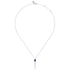 Best Gabriel & Co. 14K White Gold Graduating Diamonds and Blue Sapphire Pendant Drop Necklace